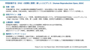 早発卵巣不全（POI）の診断と管理：新しいエビデンス（Human Reproduction Open. 2024）
