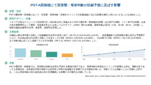 PGT-A胚移植にて胚形態・母体年齢が妊娠予後に及ぼす影響（J Assist Reprod Genet. 2025）