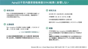 Agingは子宮内膜受容能検査(ERA)結果に影響しない（J Assist Reprod Genet. 2026）