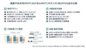 高齢不妊女性のIVFにおけるGnRHアンタゴニスト法とPPOS法の比較（Front Endocrinol. 2026）